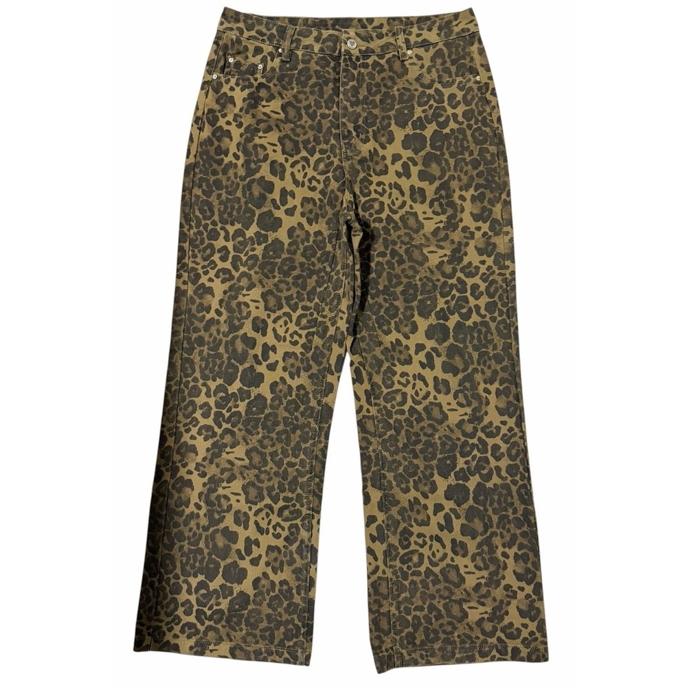 AELFRIC EDEN Jeans Denim Leopard Print Brown‎ Camo Baggy Wide Leg Unisex Size 34